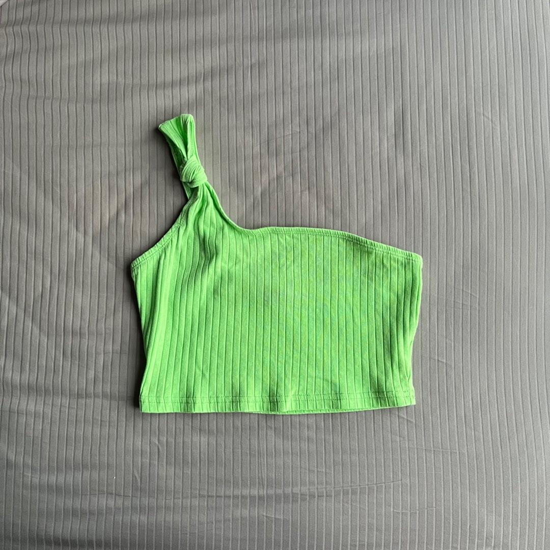 green knot detail ribbed toga crop top, Women's Fashion, Tops