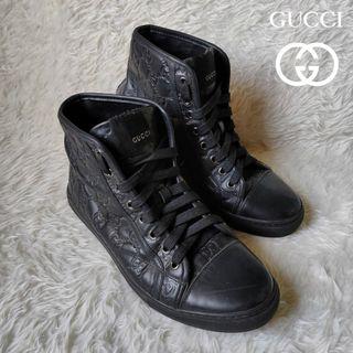 GUCCI ITALY HI TOP SNEAKER | Leather Black Shoes