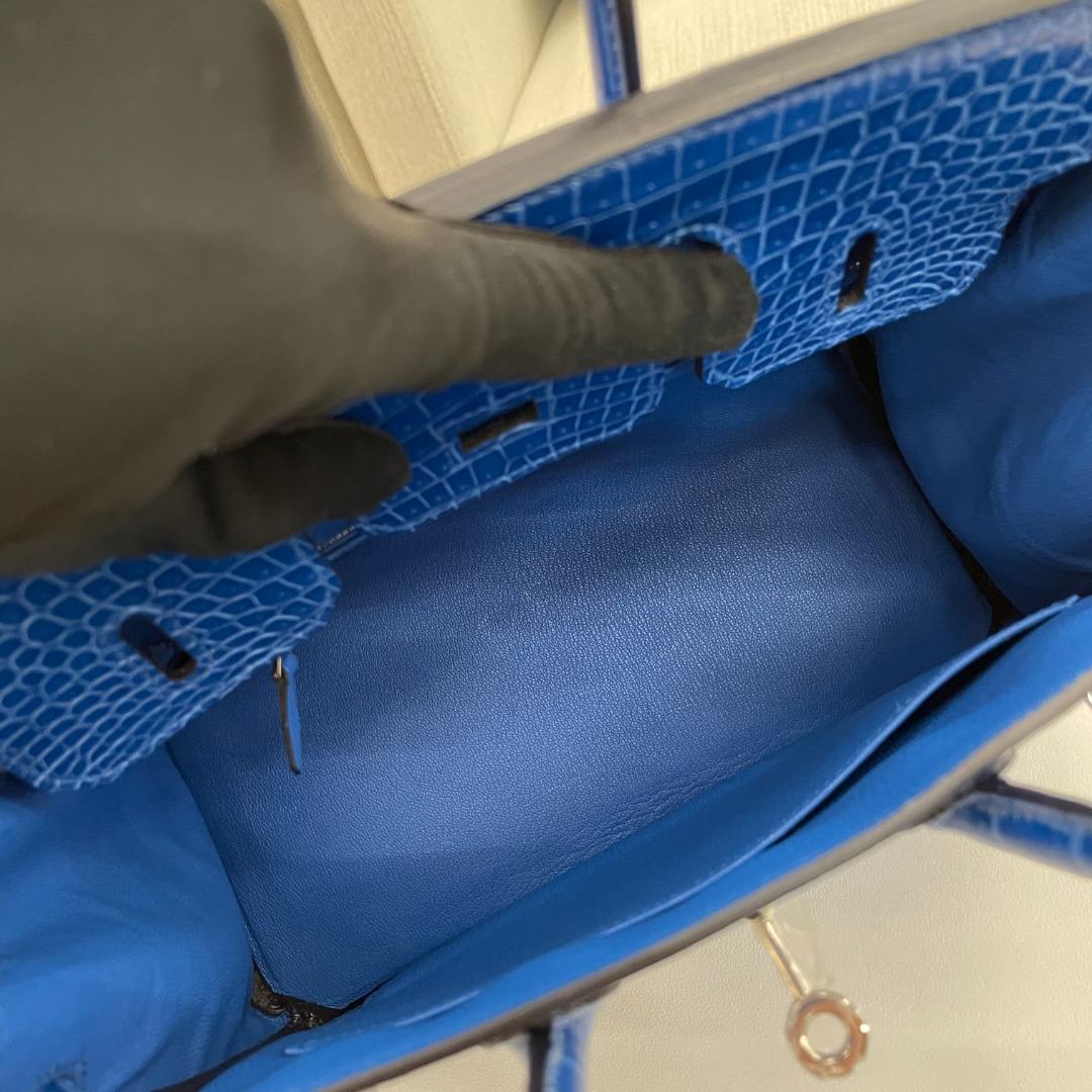 Copy Hermes Birkin 25 Bag in Bicolored Blue Tempete Shiny Nile Croc PHW 