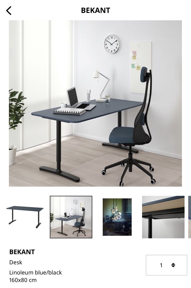 IKEA Bekant desk 160x80 blue/black, Furniture & Home Living, Furniture