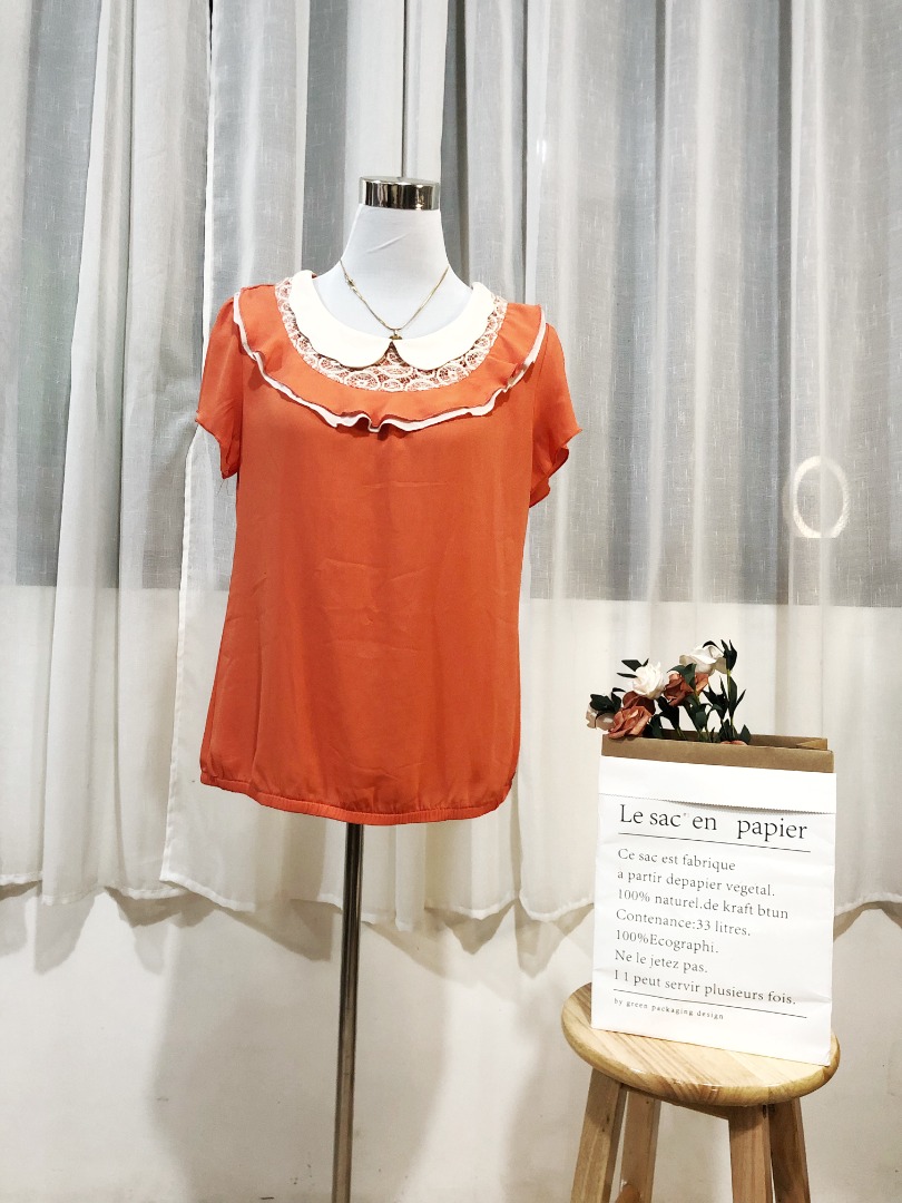 Korean Orange Collared Top, Women's Fashion, Tops, Blouses on Carousell
