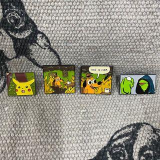 Meme Enamel Pins - Shocked Pikachu This is Fine Dog Fire Evil Kermit the Frog Talking to Himself