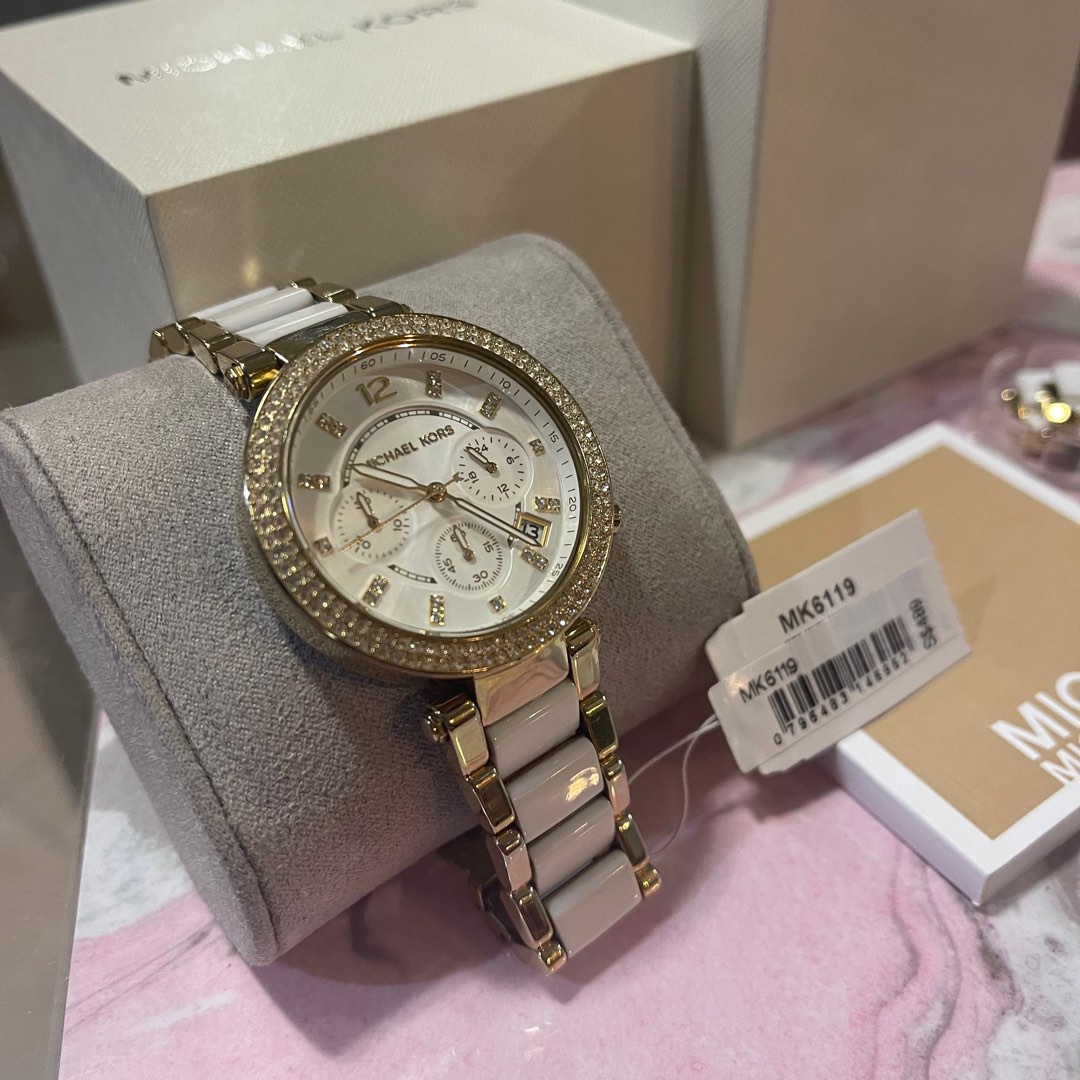 White gold michael kors online watch