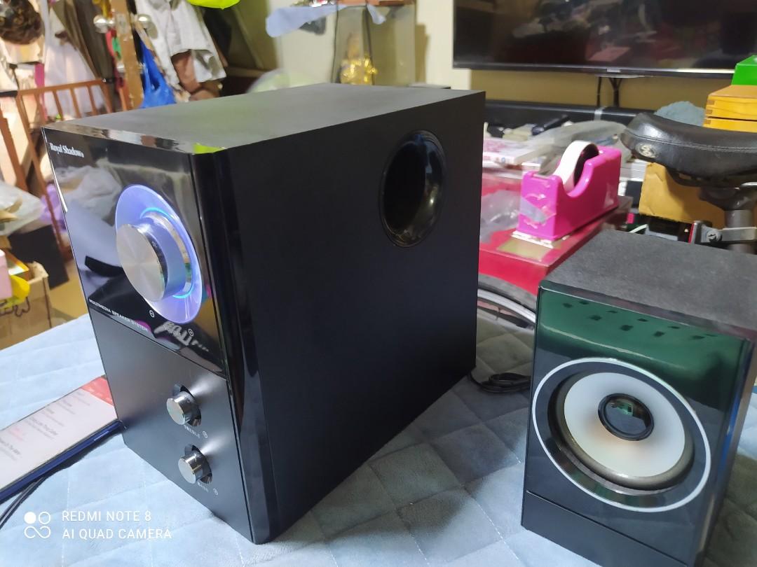 Royal Shadow Multimedia Speaker System (Category: Soundbars, Speakers & Amplifiers) located in Pasay City. Submitted by marineljapansurplus (Listing ID 1184510800, Image 3). Description: Royal Shadow Multimedia Speaker System Model: RS-SP2-1-01 RMS: 11.5W + 9.5W (2) Impedance: Sub 4ohms, Sat 4ohms Power Supply: 110v 50/60Hz Superb & quality sounds * Transformer available * Compact transformer 50W capacity for only ₱ 250. Heavy duty transformer: 1