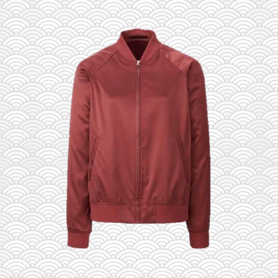 Uniqlo Satin Bomber Jacket Maroon Women s Fashion Coats Jackets and Outerwear on Carousell