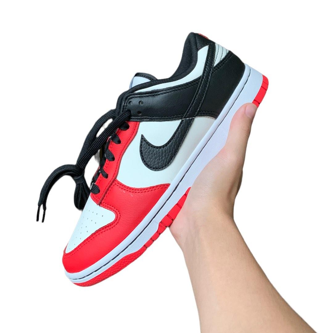 US 8] Nike Dunk Low EMB NBA 75th Anniversary Chicago Sail Black Chile Red  DD3363-100, Men's Fashion, Footwear, Sneakers on Carousell