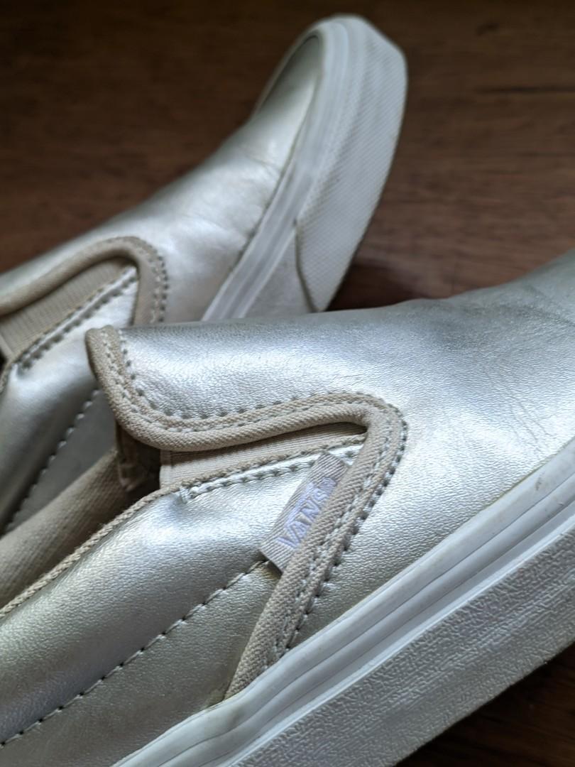 Silver slip on vans hotsell