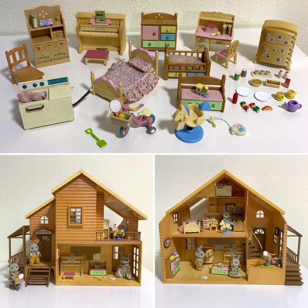 Vintage Retired Sylvanian Families Large Red Roof House Set with
