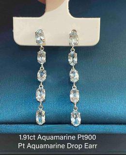 1.91 Carat Aquamarine in PT900 Aquamarine Drop Earring