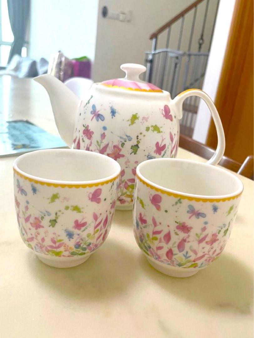2 person Tea set watercolour style , Furniture & Home Living