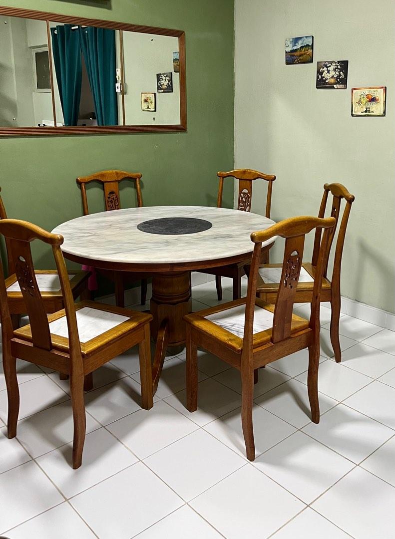 4ft diameter marble top round dining table come with 6 marble chair