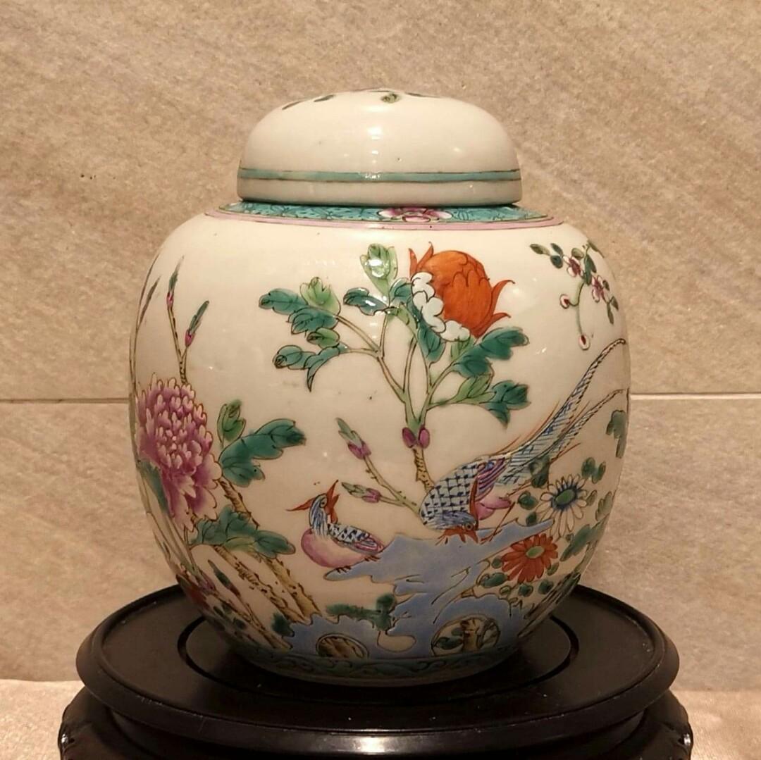 清 同治 粉彩茶罐 中国 古美術 大清同治年制茶叶罐粉彩人物故事图瓷罐仿古瓷器摆件大号铜环盖罐古董