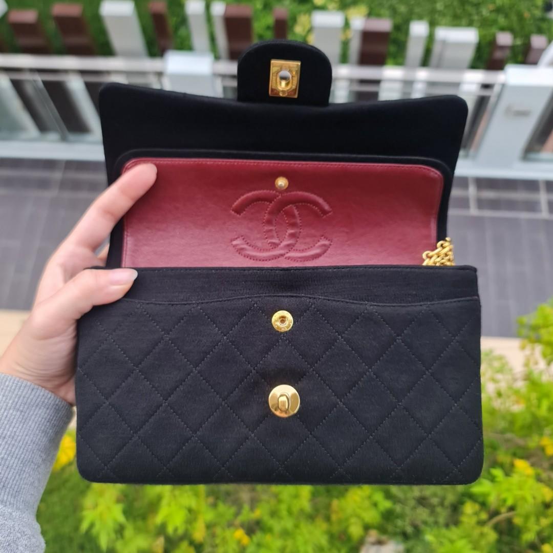 🖤 VINTAGE CHANEL SMALL BLACK JERSEY CLASSIC FLAP BAG CF 2.55 REISSUE  BIJOUX CHAIN 23CM 23 CM 24K GHW GOLD HARDWARE / mini 25cm 25 lambskin  caviar