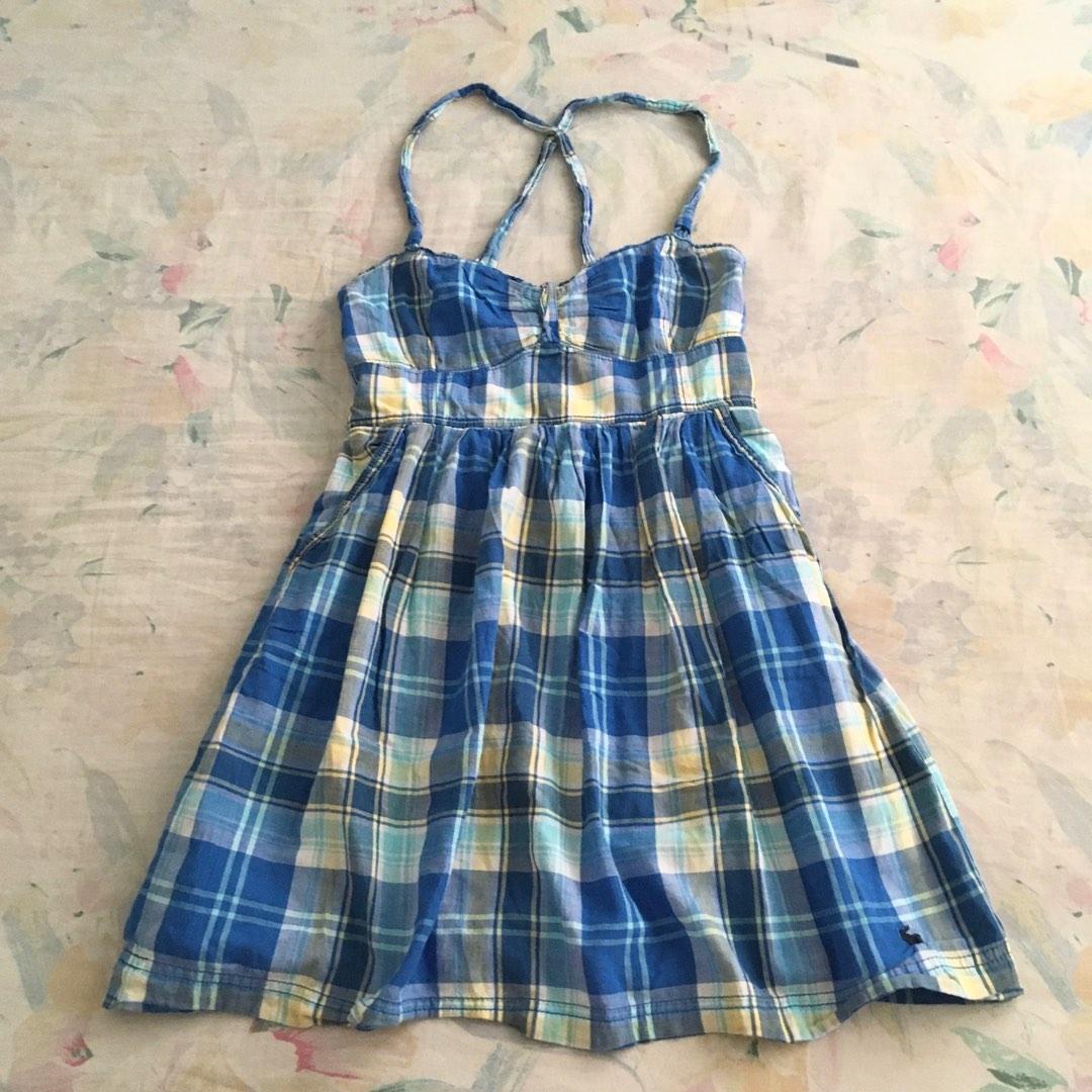 Abercrombie & Fitch criss cross at the back blue plaid dress, Women's ...