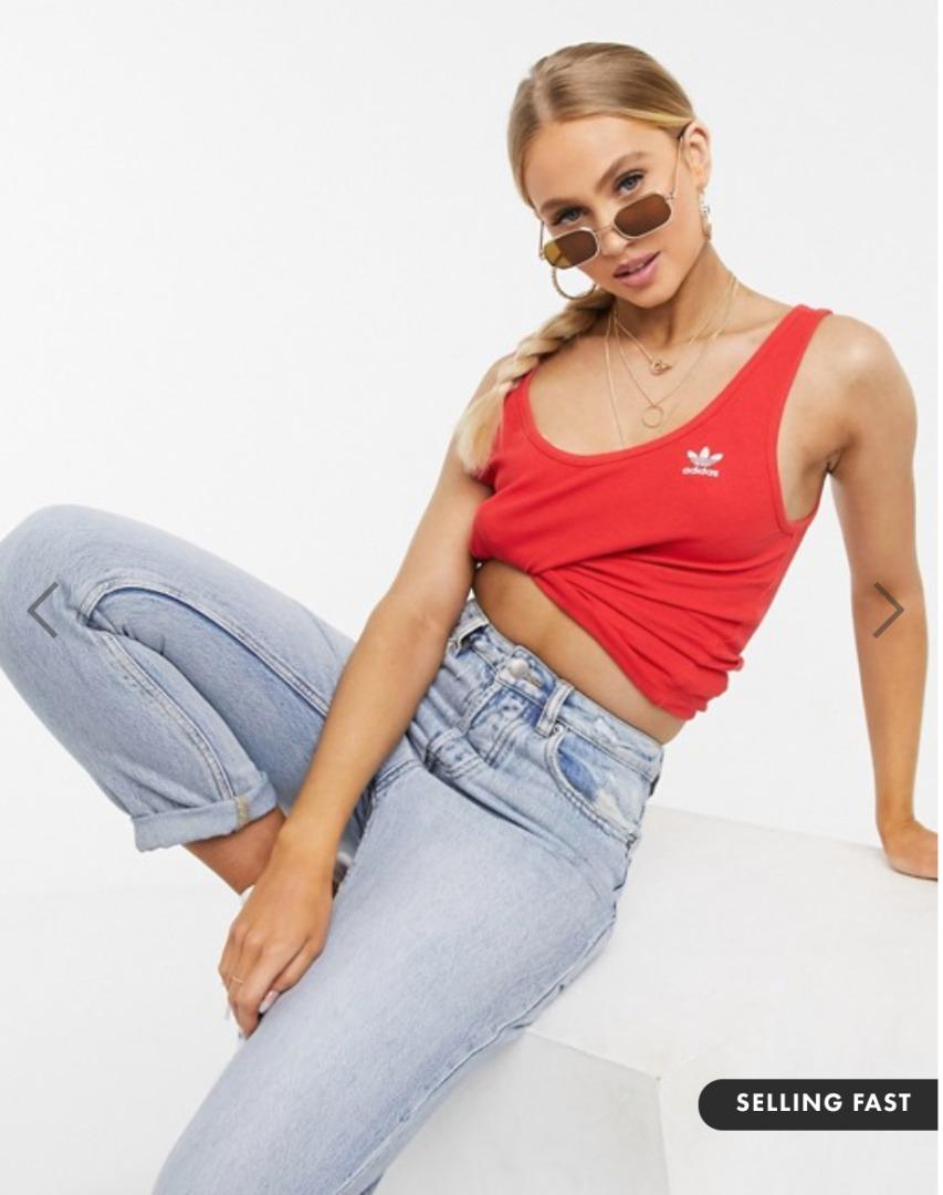 Red and white adidas on sale crop top