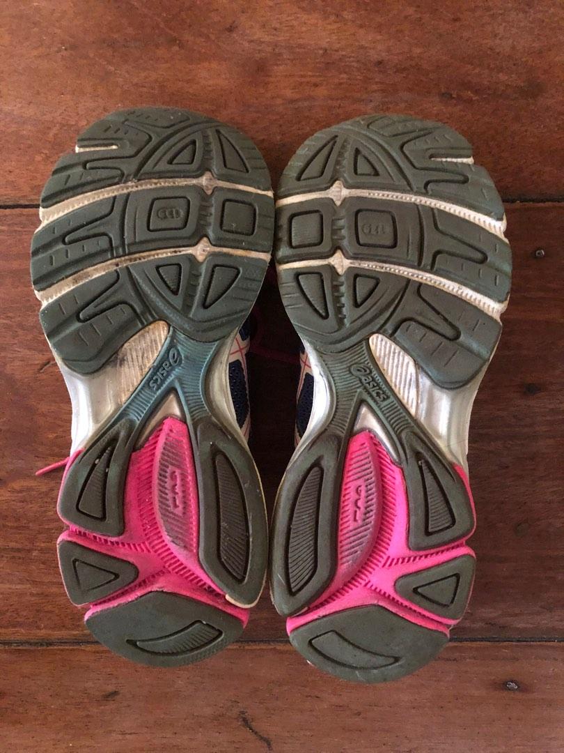 Asics running gel exalt trainers in grey and pink top