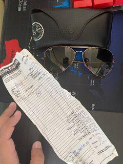 Authentic Rayban Aviator with receipt size 62