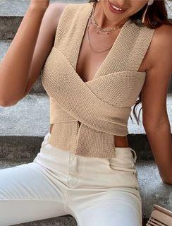Beige Knitted Creative Self Style Top