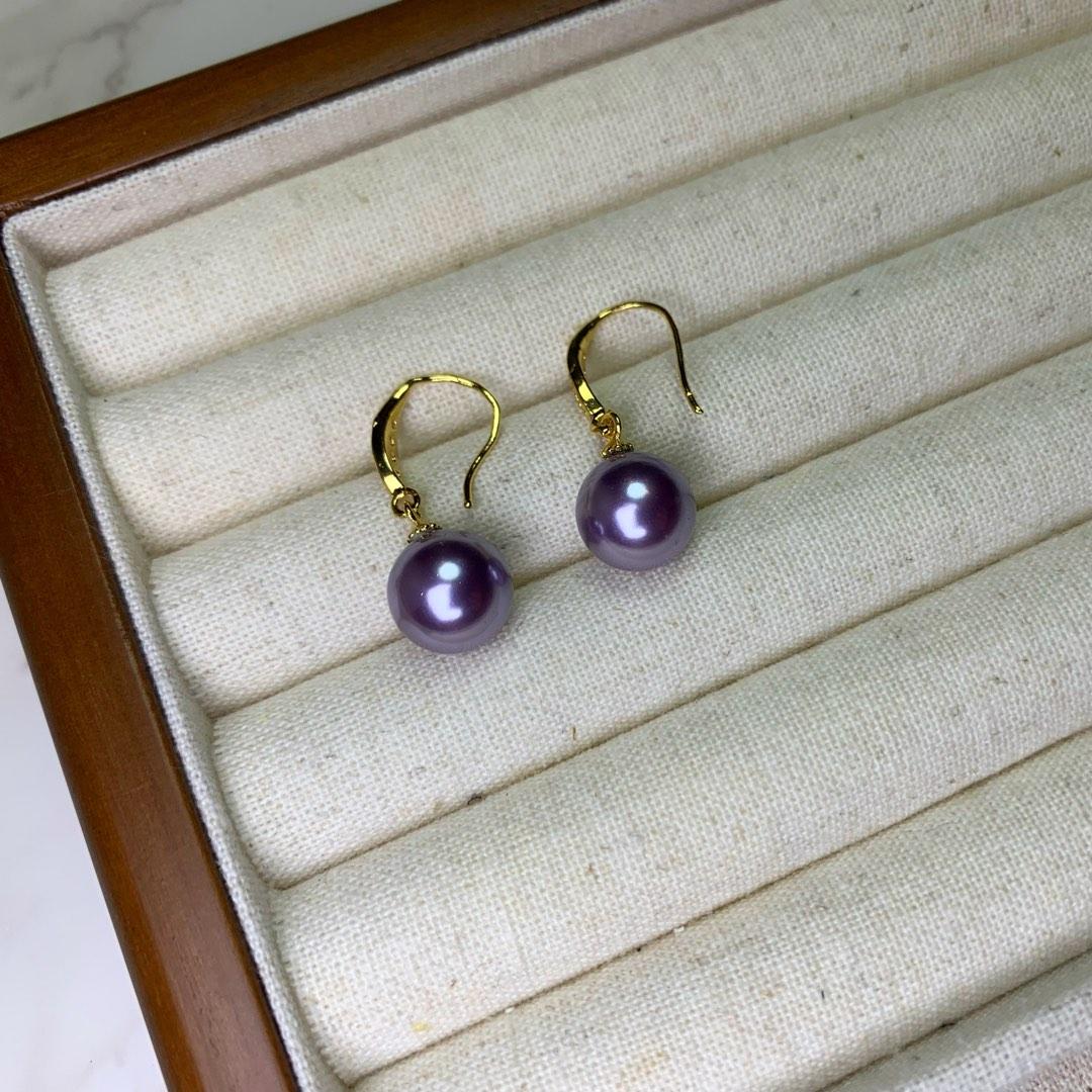 Brand New 10mm Purple Sea Shell Pearl Earring Fish Hooks with Zirconia,  Women's Fashion, Jewelry & Organisers, Earrings on Carousell