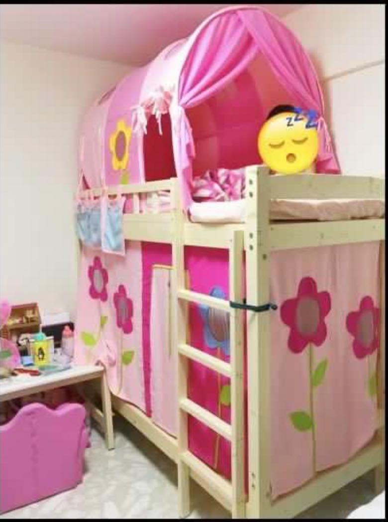 Bunk Bed with mattress and canopy, Furniture & Home Living, Furniture