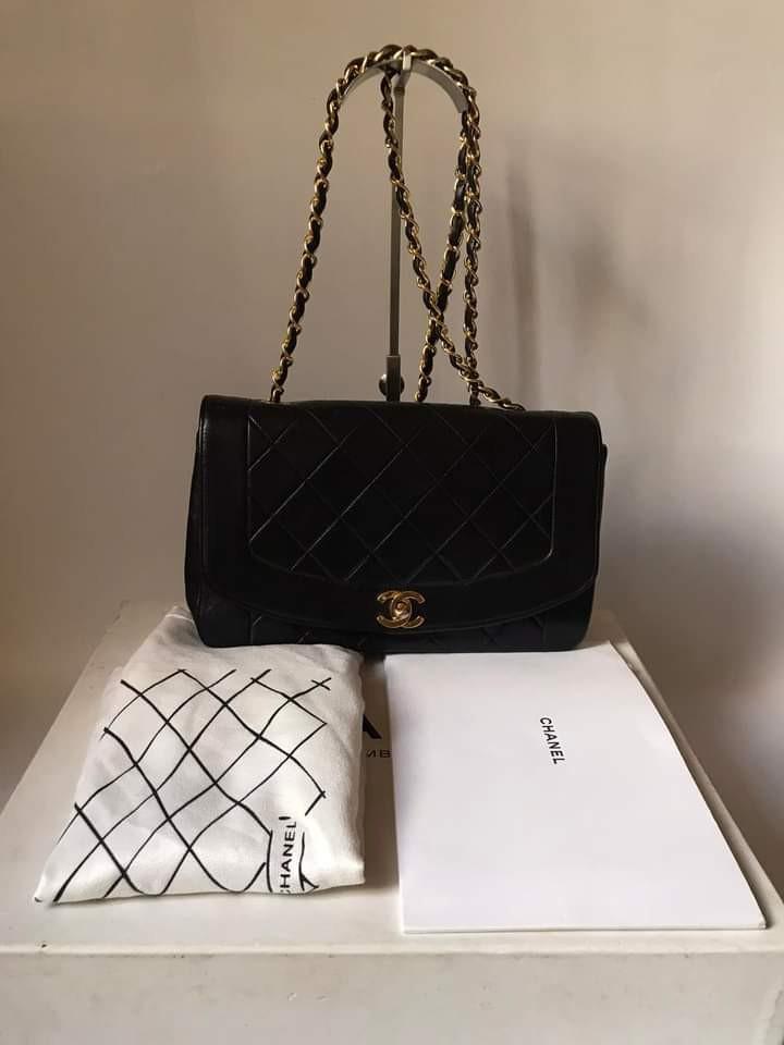 Chanel Medium Diana Flap Bag (Category: Luxury Bags & Wallets) located in Manila. Submitted by bagislifeshop (Listing ID 1184855134, Image 1). Description: ▪️Chanel Medium Diana Flap Bag▪️ ☑️Available in Manila ✅Series: Vintage ✅Condition: 8/10 ✅Material: Lambskin leather in GHW ✅Colour: Black ✅Inclusions: Dust bag, booklet,box and entrupy certificate.