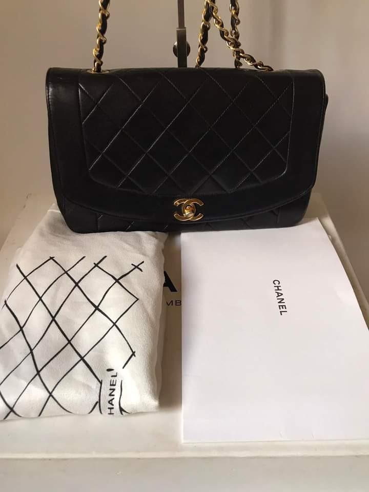 Chanel Medium Diana Flap Bag (Category: Luxury Bags & Wallets) located in Manila. Submitted by bagislifeshop (Listing ID 1184855134, Image 2). Description: ▪️Chanel Medium Diana Flap Bag▪️ ☑️Available in Manila ✅Series: Vintage ✅Condition: 8/10 ✅Material: Lambskin leather in GHW ✅Colour: Black ✅Inclusions: Dust bag, booklet,box and entrupy certificate.