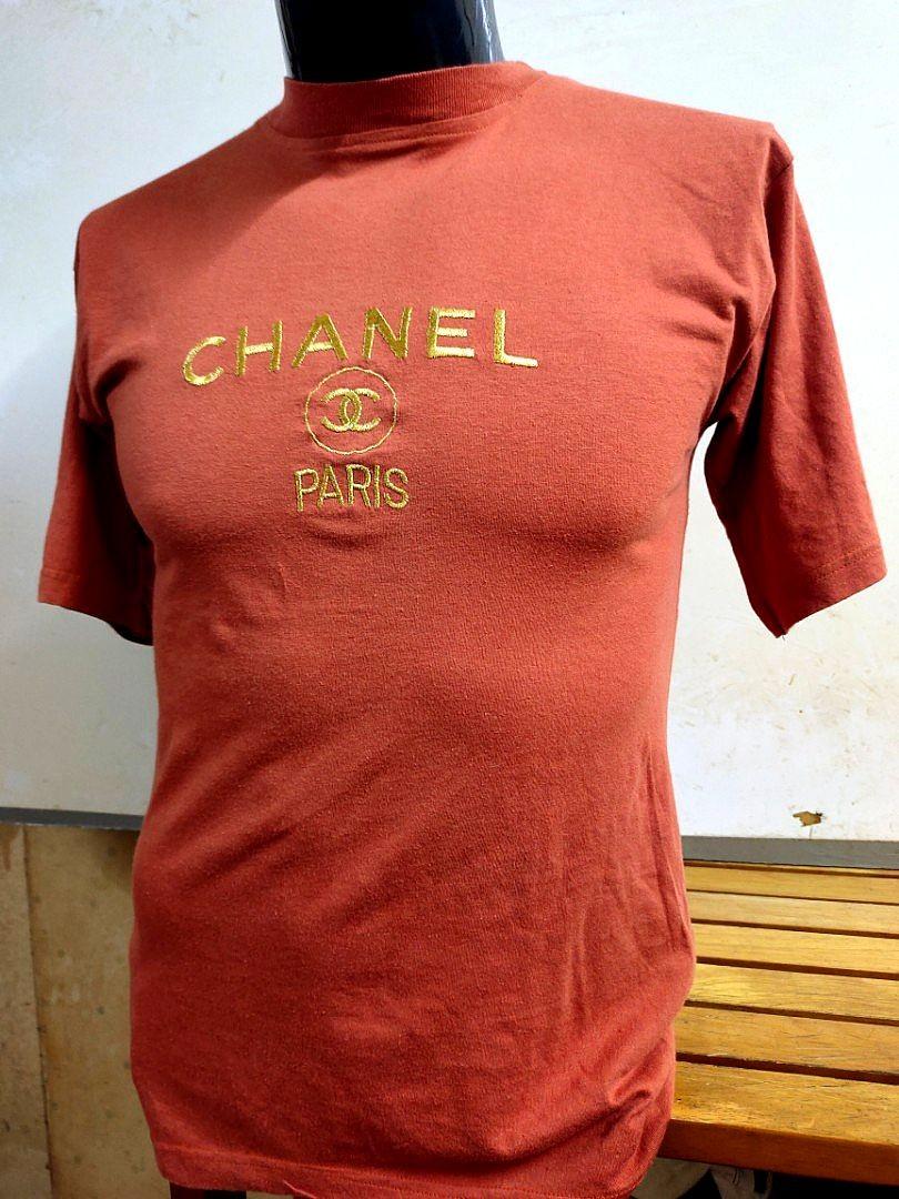 Vintage Chanel Boutique Paris Tee Orange Single Stitch Embroidery Shirt Sz M