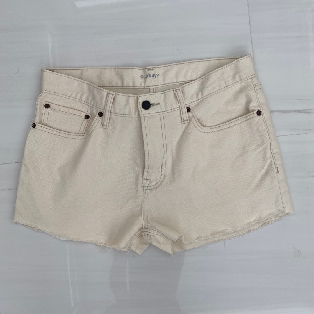 cream denim shorts, Women's Fashion, Bottoms, Shorts on Carousell