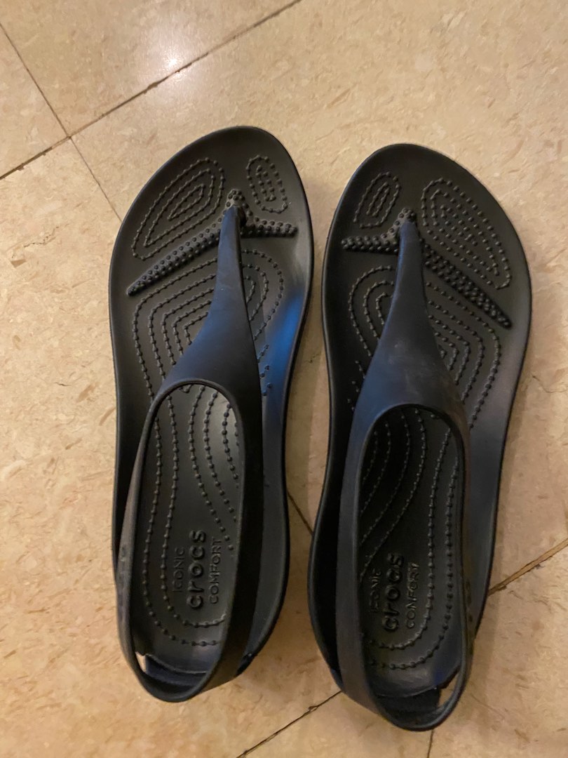 Crocs Serena Flip Flops Womens Sexi Sandals Sz 6 Thong Black Rubber Shoe |  eBay