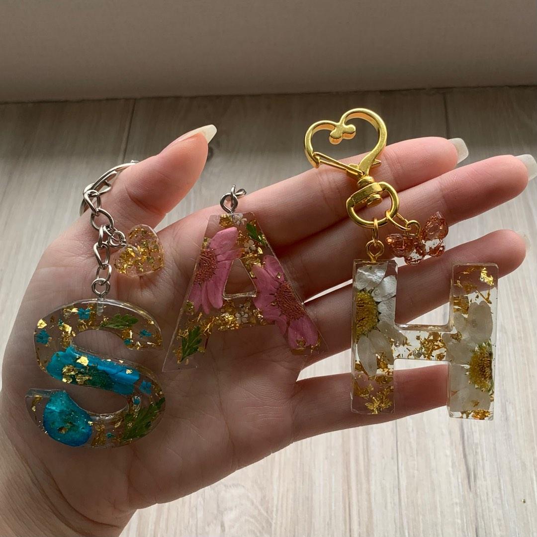 Customisable Floral Resin Alphabet KeyChain, Hobbies & Toys, Stationery