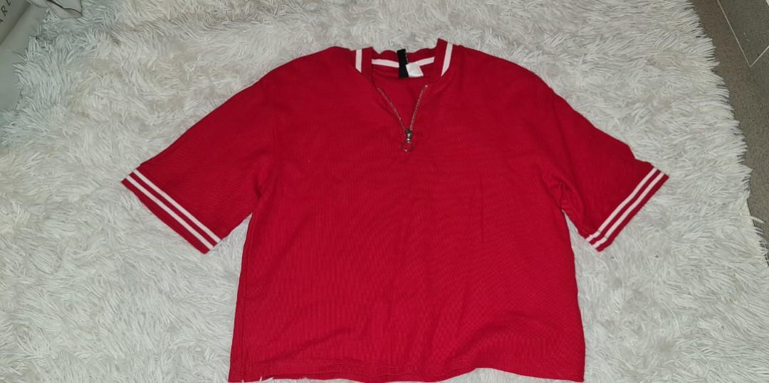 Red zip hotsell up shirt