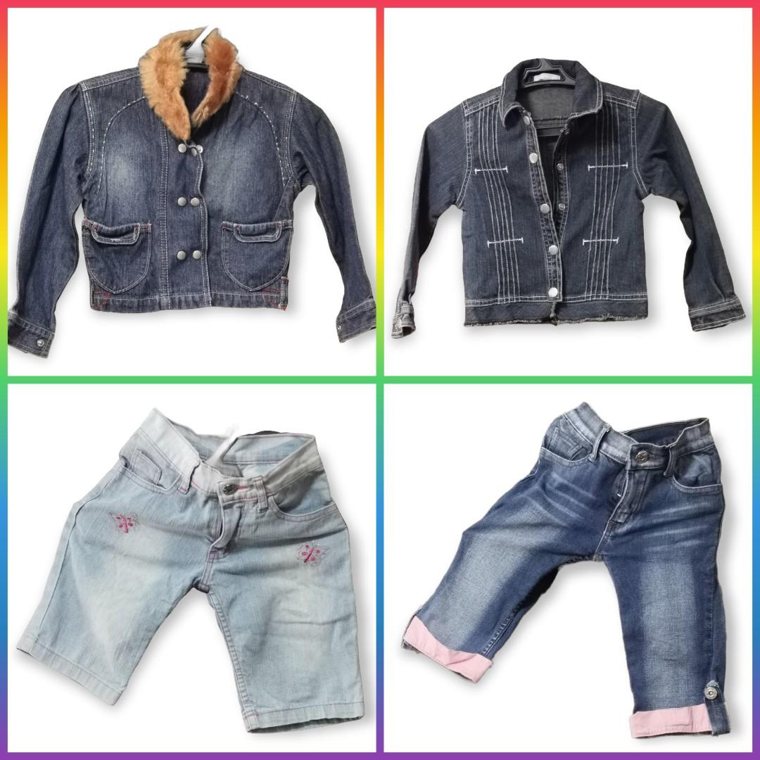 Denim Bundle for Girls (4 years old) (Category: Babies & Kids Fashion) located in Marikina City. Submitted by rielapreloved (Listing ID 1184740900, Image 1). Description: Jacket by Fad Jacket by Feel-Free Cropped Jeans Dark Blue Copped Jeans Light Blue.