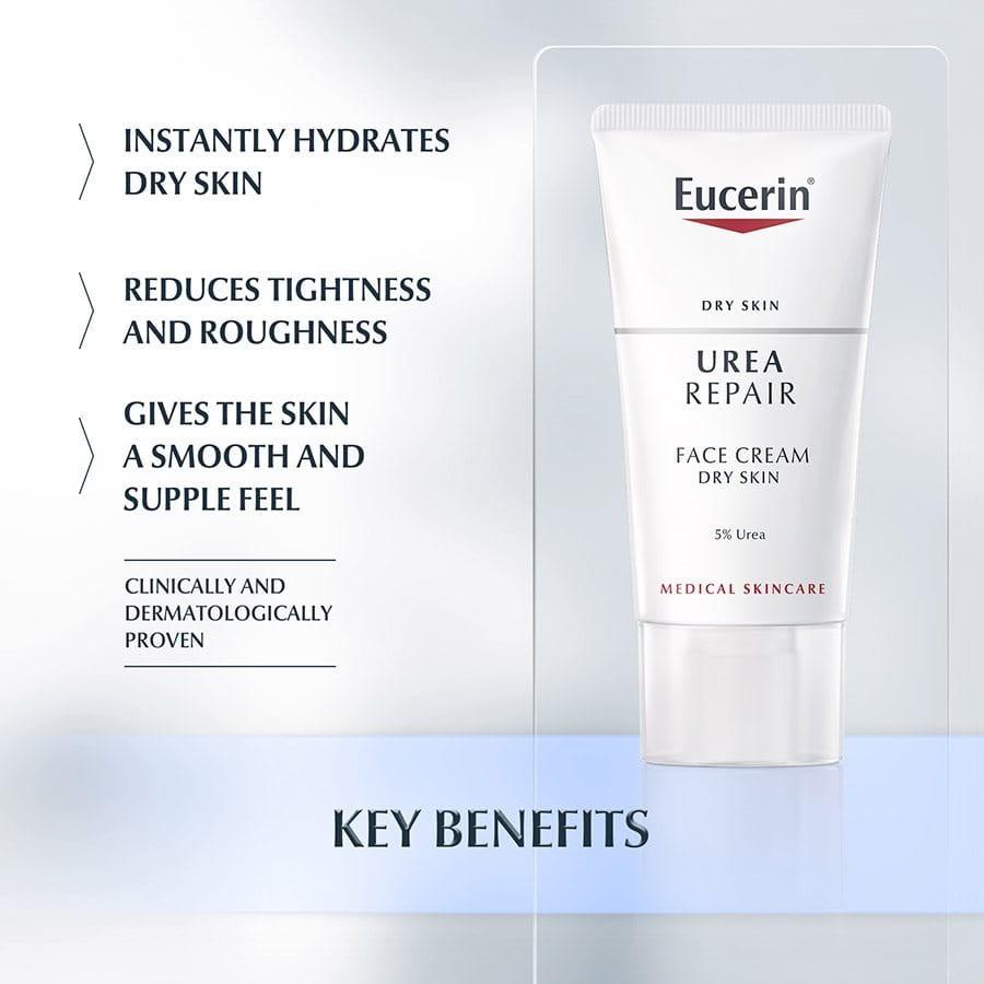 Eucerin Urea Repair 5 Urea Replenishing Face Cream 50ml, Beauty