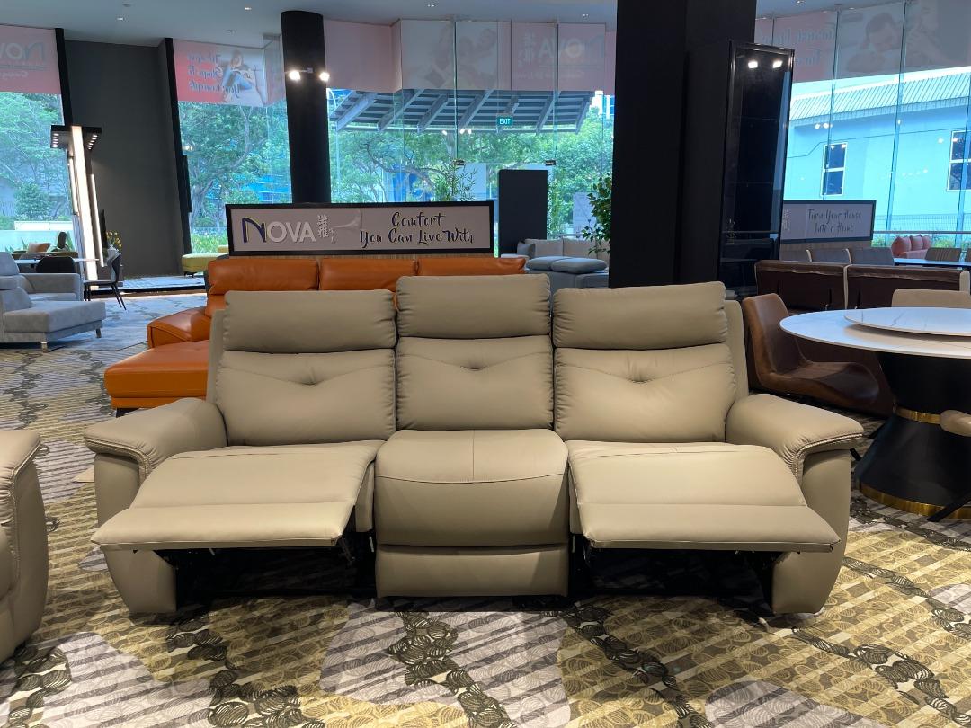 Genuine Cowhide Leather 3 Seater Recliner Sofa, Furniture & Home Living