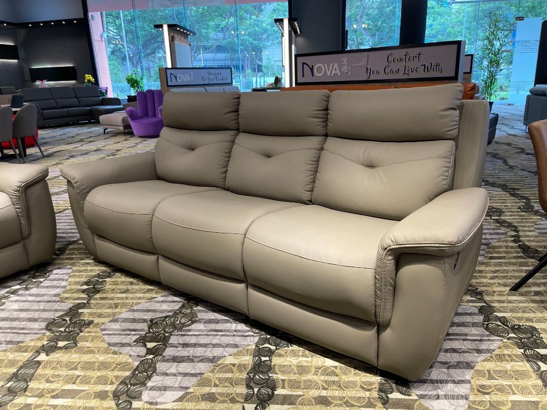 Genuine Cowhide Leather 3 Seater Recliner Sofa, Furniture & Home Living