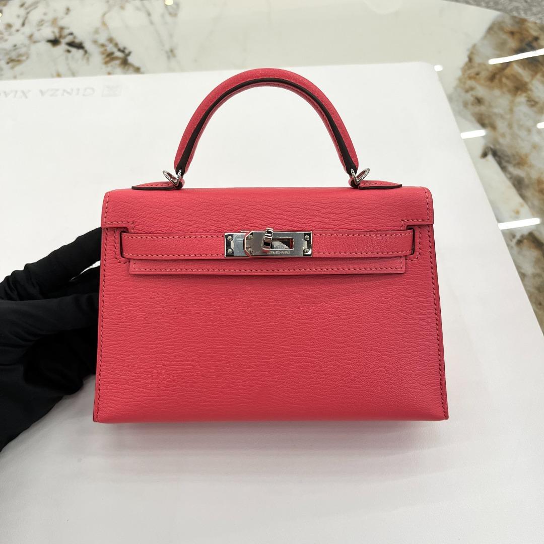 Hermes Mini Kelly Rose Azalee Chevre leather PHW