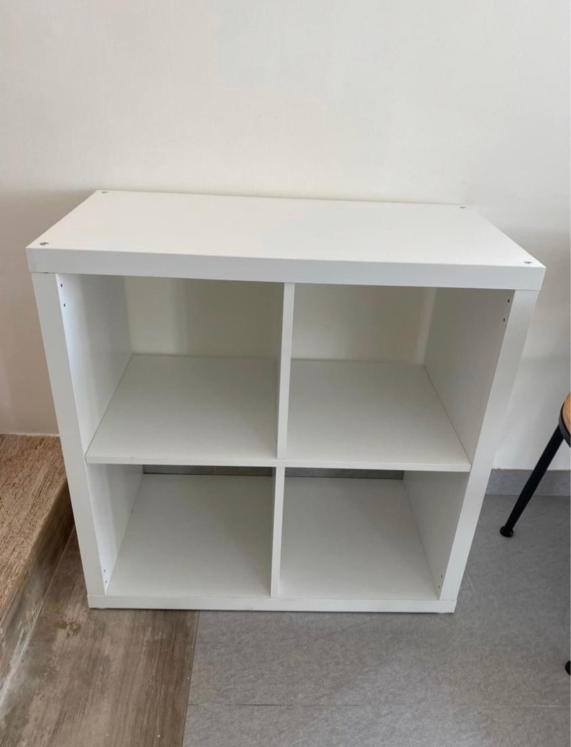 KALLAX white IKEA four cubes shelf, 傢俬＆家居, 傢俬, 書櫃、櫃子及架 Carousell