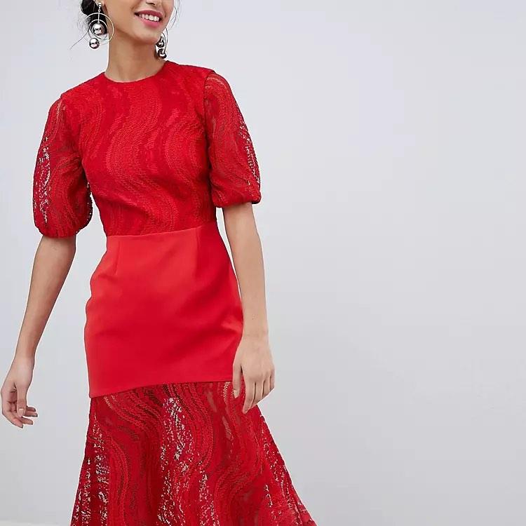 Keepsake Lace Midi Dress in Ruby Red Women s Fashion Dresses