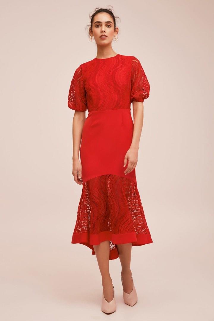 Keepsake Lace Midi Dress in Ruby Red Women s Fashion Dresses
