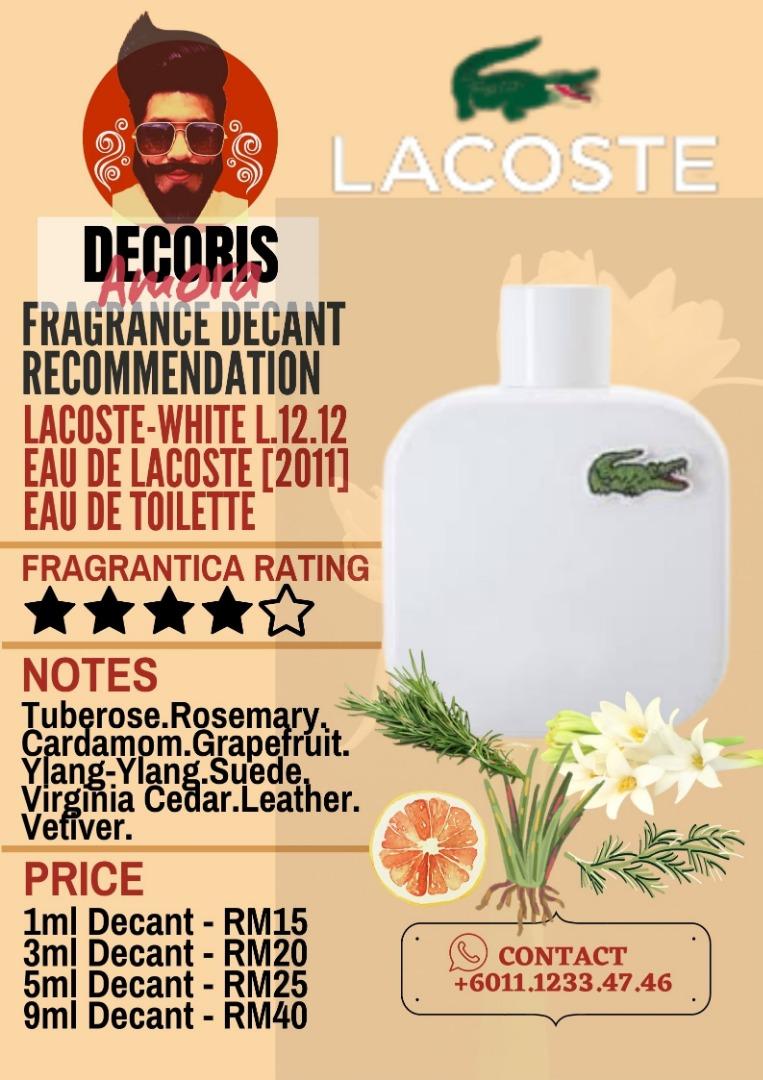 Lacoste Eau Lacoste L.12.12. White Perfume Decant, Beauty & Care, Fragrance Deodorants on Carousell