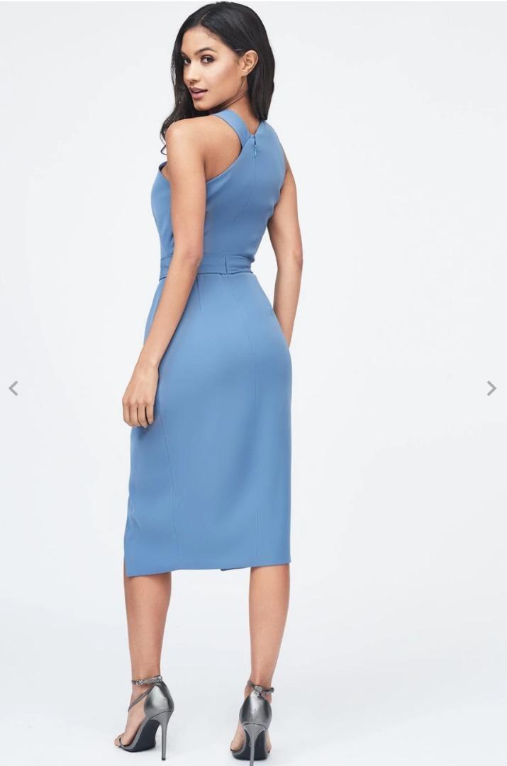Lavish alice halter neck wrap front midi dress clearance