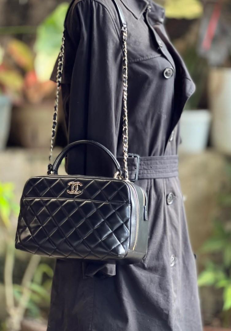 Chanel Luxury Ligne Bowler Black Lambskin with Silver Chains
