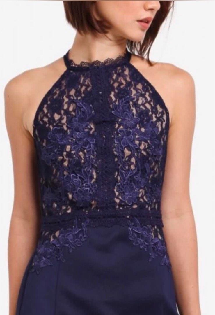 LIPSY Navy Artwork Fishtail Maxi Dress