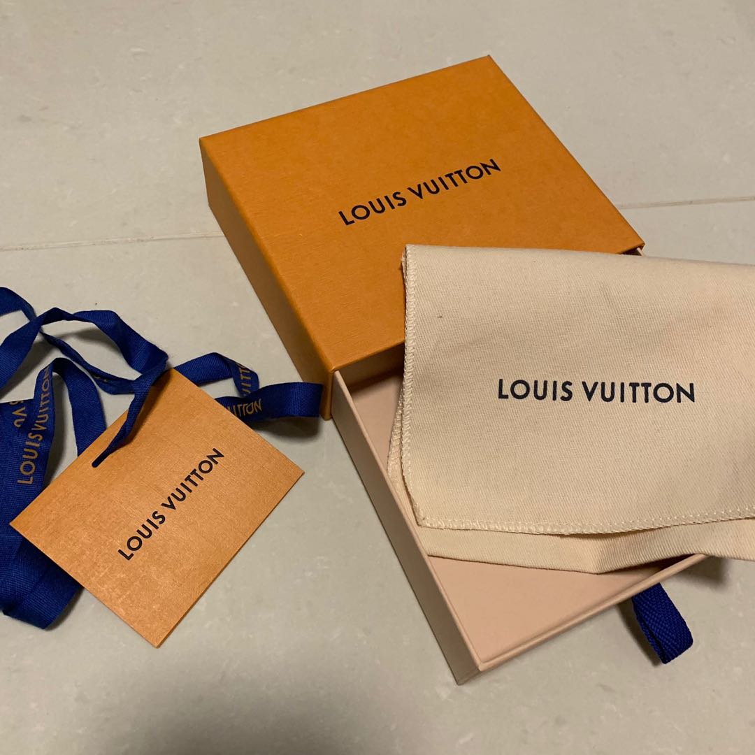 Authentic Louis Vuitton Orange Gift Box with Tag blue Ribbon for large  Wallet