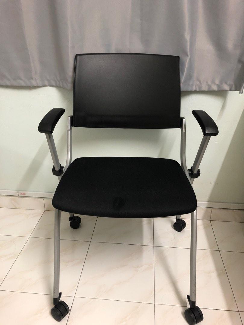 [JB AREA SELF PICKUP] Arm Rest Black Rotatable & Stackable Office Chair