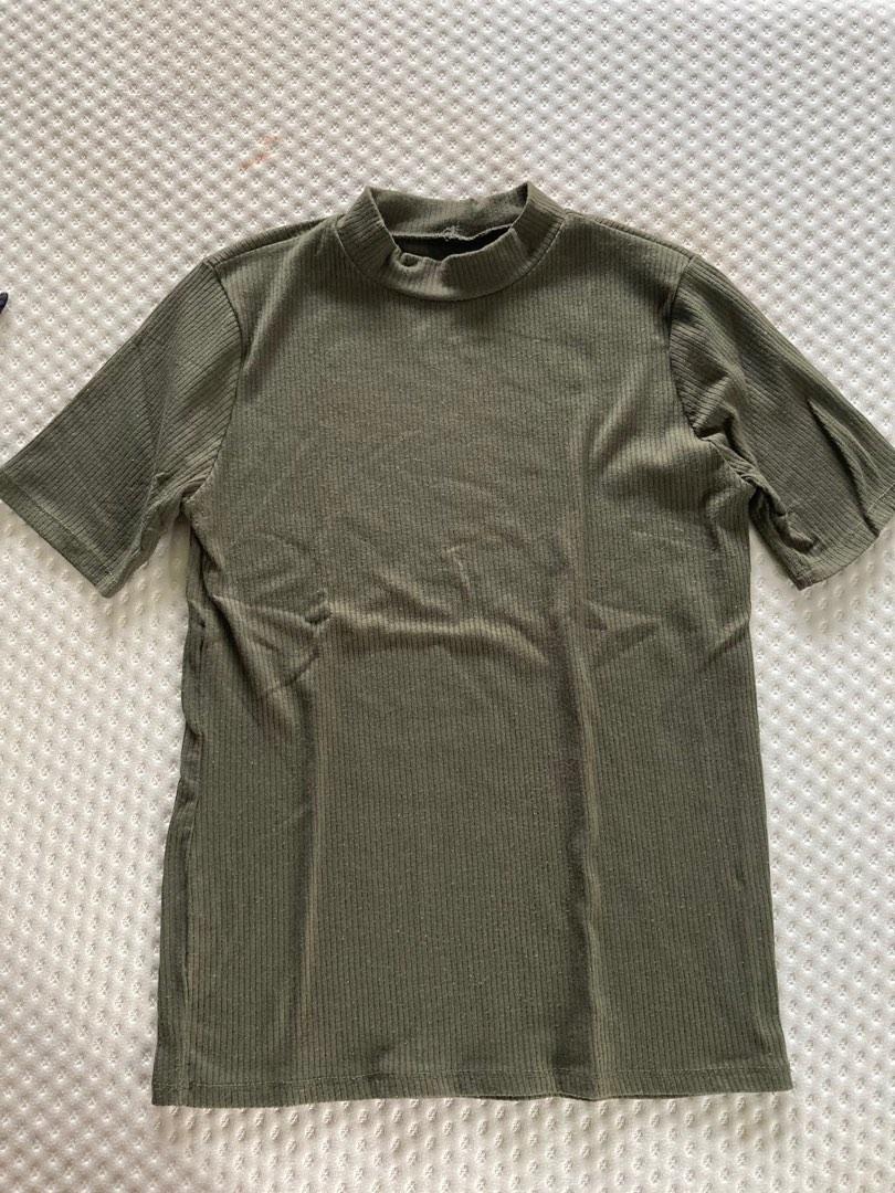 Olive Green Cotton Top with White Thread Detailing main image 1