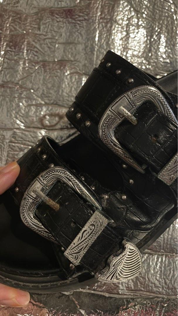 Peru black buckle footbed sandals by topshop Fesyen Wanita