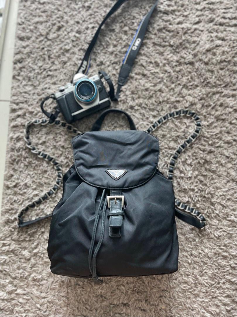 Prada Nylon Chain Drawstring Backpack black