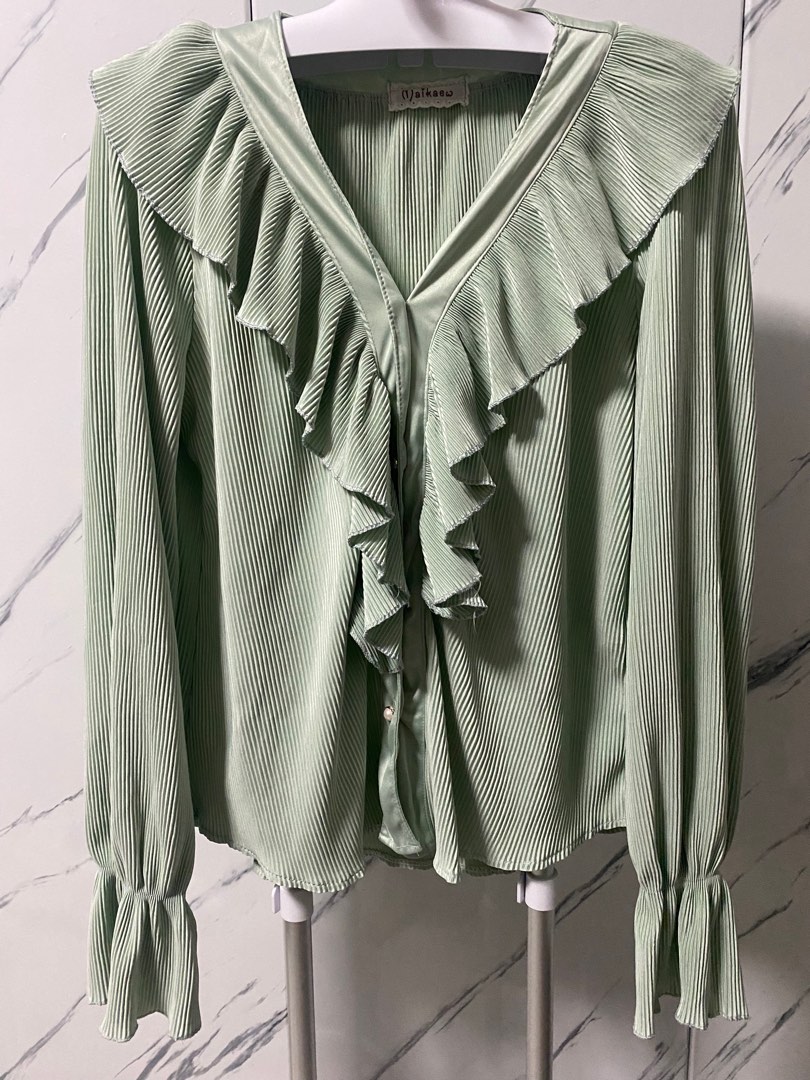 Mint Green Striped Waterfall Cape Top