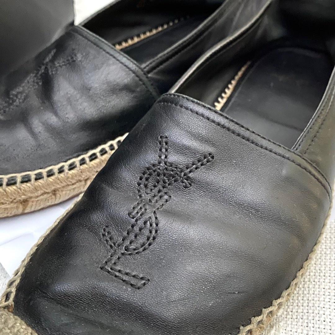 YSL SAINT LAURENT Paris Black Leather Espadrilles Size 38 EU, 8 US, 5 UK